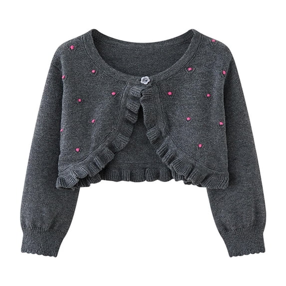 Girl Cardigan Long Sleeve Knitted Cardigans Button Plain Beolero Shrug Dark Gray 0-1 Years