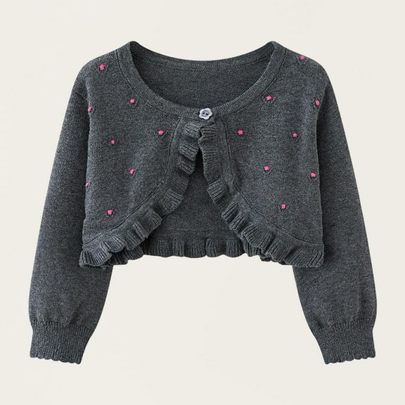 Long Sleeve Wedding Cardigan Girls Shrugs Winter Warmer Jacket Short Cardigan Dress Cover Ups Kids Bridesmaid Party Sweet Coat Dark Gray 4-5 Years
