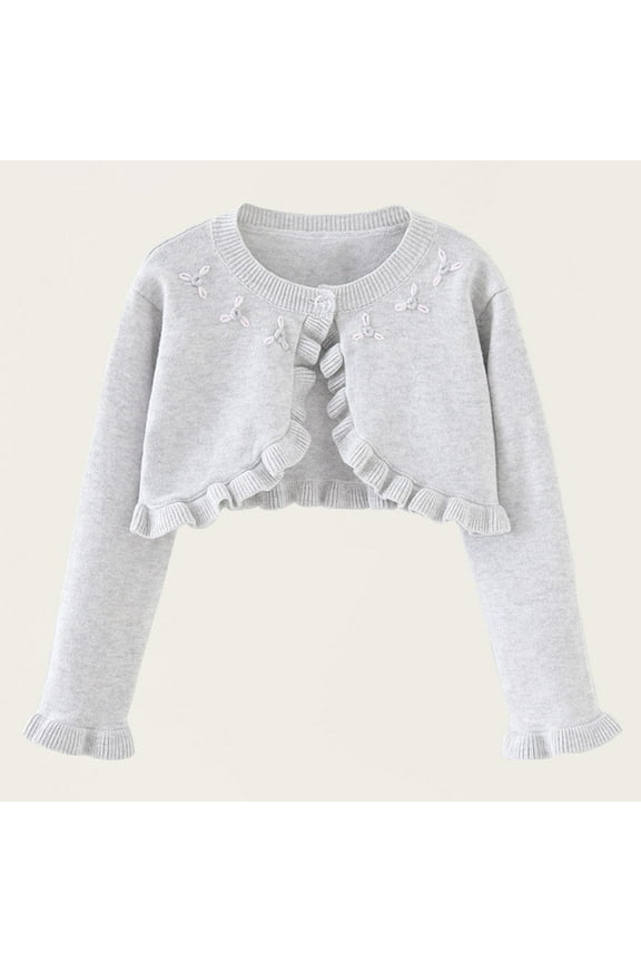 Long Sleeve Wedding Cardigan Girls Shrugs Winter Warmer Jacket Short Cardigan Dress Cover Ups Kids Bridesmaid Party Sweet Coat Gray 5-6 Years