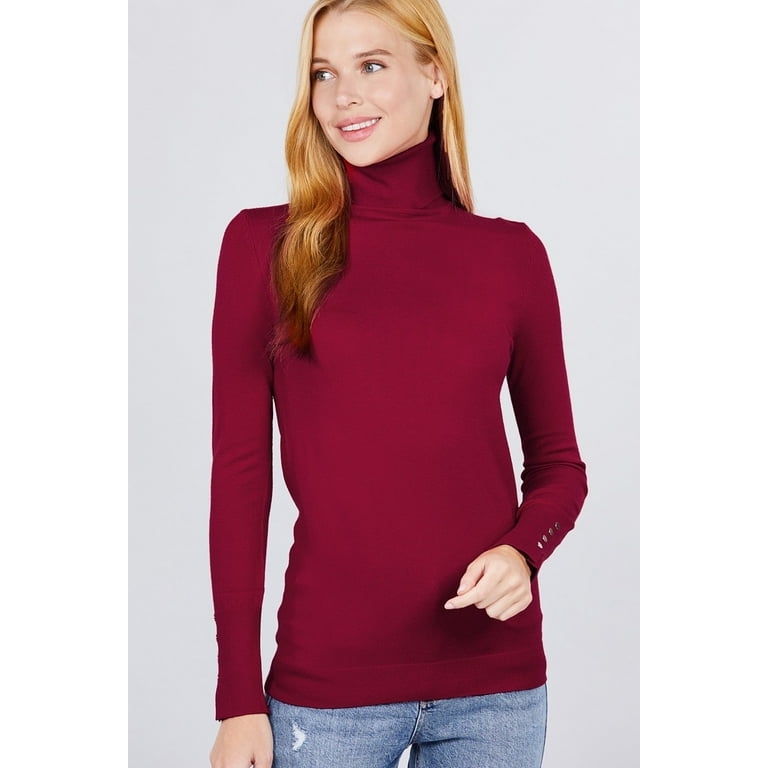 Long Sleeve With Metal Button Detail Turtle Neck Viscose Sweater