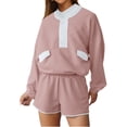 thumbnail image 1 of Long Sleeve Women 2 Pieces Sweatsuit Half Button Sweatshirt and Shorts Sets Outfit, 1 of 6