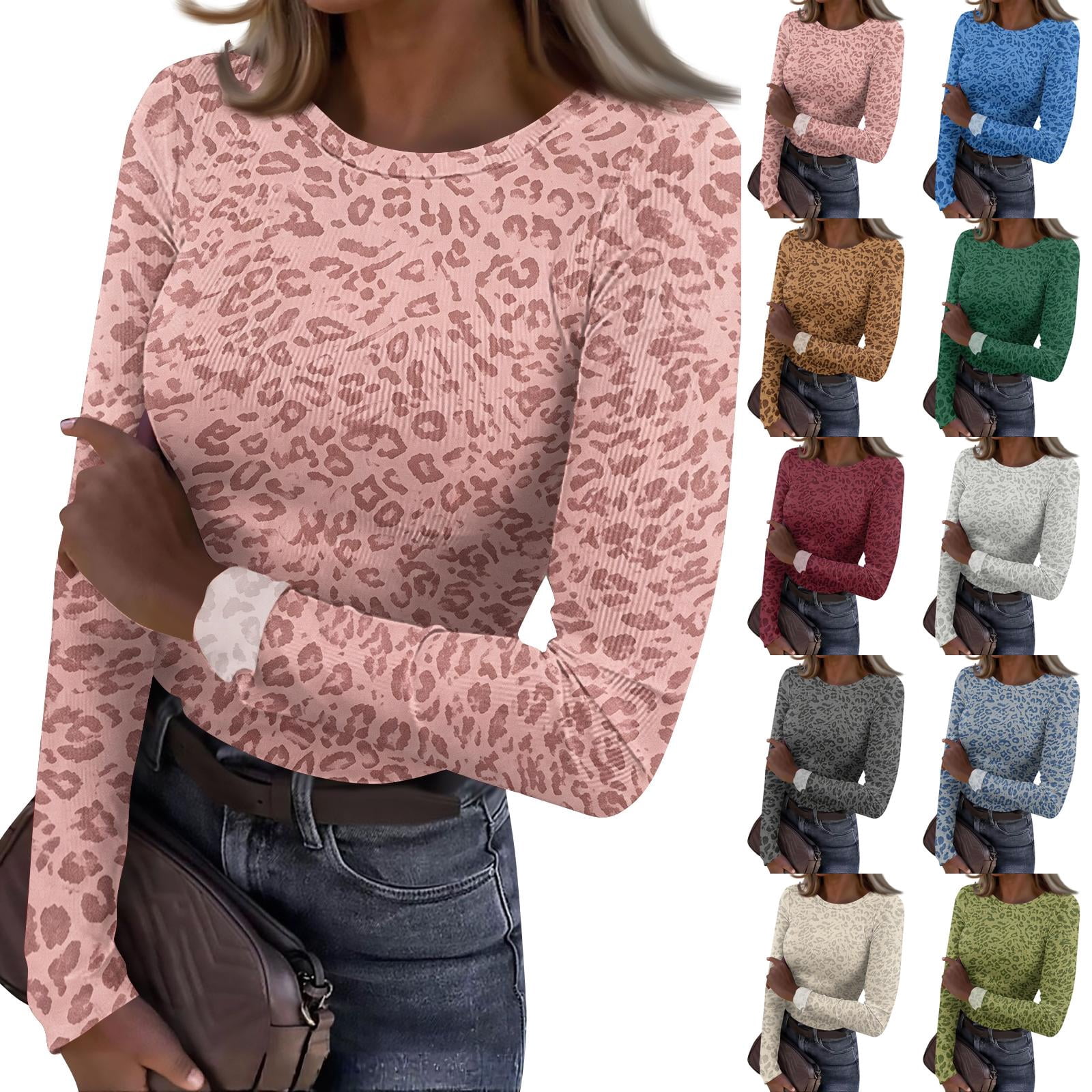 Pattern Beauty Merch Long Sleeve Women Comfy Knit Tops Funny Graphic Pattern Leopard Print ...