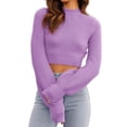thumbnail image 1 of Long Sleeve Women Crew Neck Cropped Sweaters Ribbed Knit Crop Pullover, 1 of 6