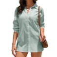 thumbnail image 1 of Long Sleeve Women Solid Casual Button Down Long Blouse, 1 of 4