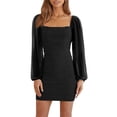 thumbnail image 1 of Long Sleeve Women Square Neckline Slim Fit Mesh Mini Dress Party Wear, 1 of 5