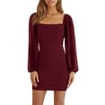 thumbnail image 1 of Long Sleeve Women Square Neckline Slim Fit Mesh Mini Dress Party Wear, 1 of 5