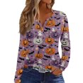 thumbnail image 1 of Long Sleeve Women Tops Bat Print Halloween Theme Shirts Fall V Neck Loose Dressy Blouse Tunic Tops, 1 of 5