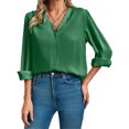 thumbnail image 1 of Long Sleeve Women V-Neck Blouse Female Lady Button Silk Shirt Tops, 1 of 5