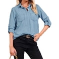 thumbnail image 1 of Long Sleeve Women V-Neck Button Down Denim Blouse Tops, 1 of 5