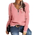thumbnail image 1 of Long Sleeve Women V Neck Sweater Half Zipper Knit Sweater Casual Cricket Jumper Pullover, 1 of 6