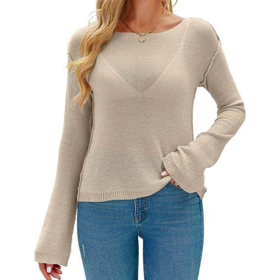 Long Sleeve Women's Casual Tulle Top Blouse Lightweight Knit Pullover Sweater