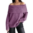 thumbnail image 1 of Long Sleeve Women's Off Shoulder Sweater Oversized Ribbed Knit Fall Tunic Pullover Top Cold Shoulder Pullover, 1 of 6