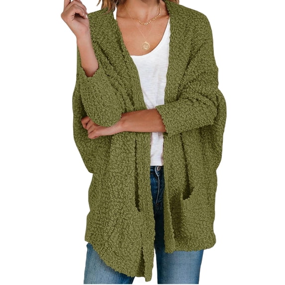 Long Sleeve Women's Open Front Batwing Fuzzy Knit Sweaters Chunky Cardigan