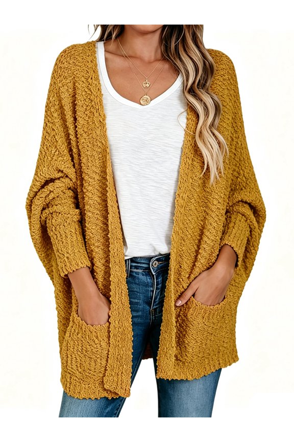 Long Sleeve Women's Open Front Batwing Fuzzy Knit Sweaters Chunky Cardigan