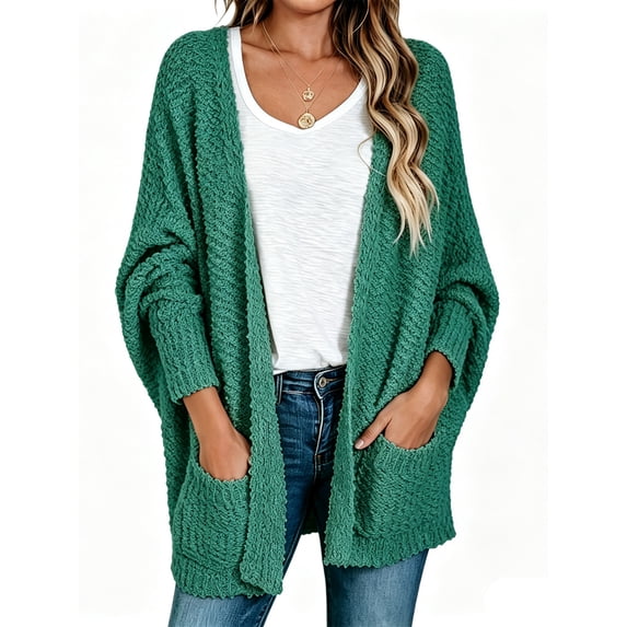 Long Sleeve Women's Open Front Batwing Fuzzy Knit Sweaters Chunky Cardigan