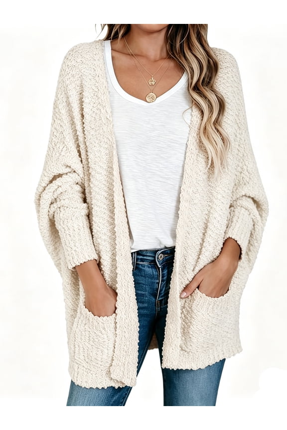 Long Sleeve Women's Open Front Batwing Fuzzy Knit Sweaters Chunky Cardigan