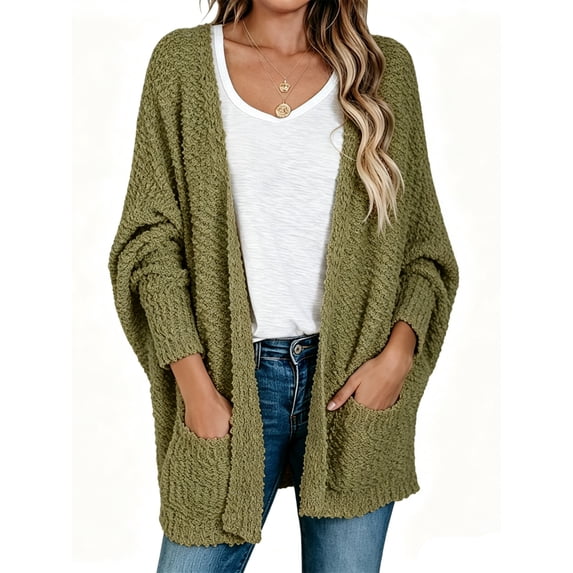 Long Sleeve Women's Open Front Batwing Fuzzy Knit Sweaters Chunky Cardigan
