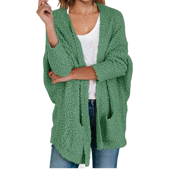 Long Sleeve Women's Open Front Batwing Fuzzy Knit Sweaters Chunky Cardigan