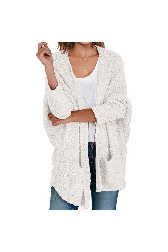Long Sleeve Women's Open Front Batwing Fuzzy Knit Sweaters Chunky Cardigan