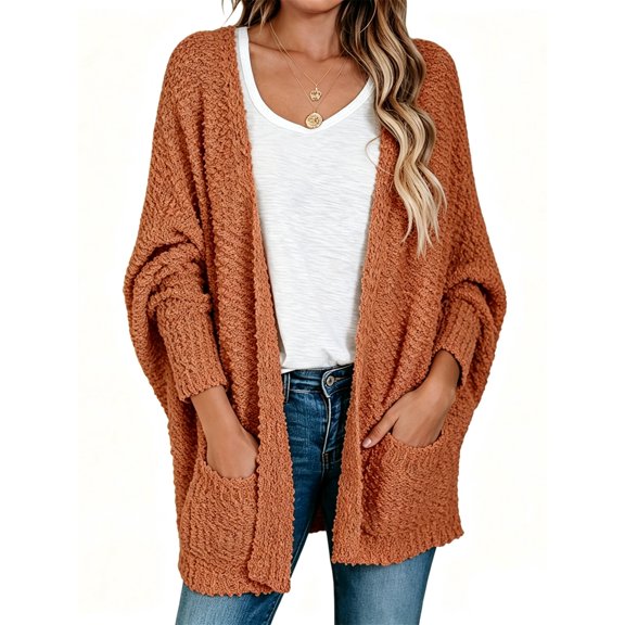 Long Sleeve Women's Open Front Batwing Fuzzy Knit Sweaters Chunky Cardigan