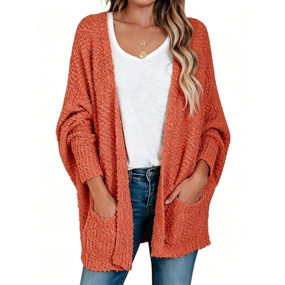 Long Sleeve Women's Open Front Batwing Fuzzy Knit Sweaters Chunky Cardigan
