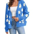thumbnail image 1 of Long Sleeve Women's Open Front Button Down V Neck Knitted Floral Print Sweaters Cardigan, 1 of 6