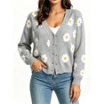 thumbnail image 1 of Long Sleeve Women's Button Down V Neck Knitted Floral Print Sweaters Cardigan, 1 of 6