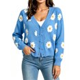 thumbnail image 1 of Long Sleeve Women's Button Down V Neck Knitted Floral Print Sweaters Cardigan, 1 of 6