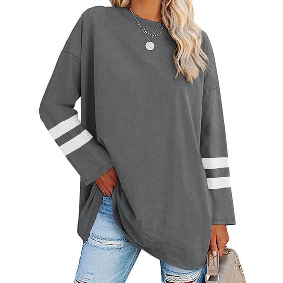 Long Sleeve Women's Oversized T Shirts Loose Casual Crewneck Tunic Tops Soft Blouse