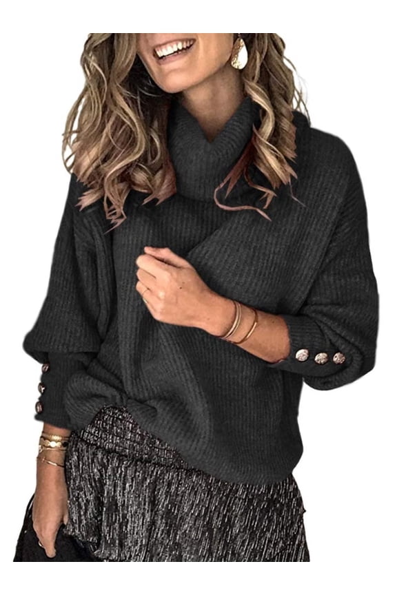 Autumn Winter Long Sleeve Women's Oversized Turtleneck Chunky Pullover Sweaters Cowl Neck Slouchy Loose Knit Sweaters