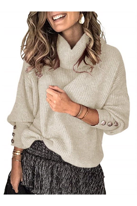Autumn Winter Long Sleeve Women's Oversized Turtleneck Chunky Pullover Sweaters Cowl Neck Slouchy Loose Knit Sweaters
