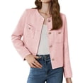 thumbnail image 1 of Long Sleeve Women's Tweed Jackets Business Button Down Casual Cropped Blazer with Pockets, 1 of 6