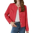 thumbnail image 1 of Long Sleeve Women's Tweed Jackets Business Button Down Casual Cropped Blazer with Pockets, 1 of 6
