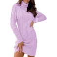 thumbnail image 1 of Long Sleeve Womens Cable Knit Sweater Dress Bodycon Turtleneck Mini Fall Winter Knit Wear, 1 of 6