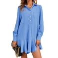 thumbnail image 1 of Long Sleeve Women Casual Button Down Shirt Dress Collared Pleated Swing Mini Dresses, 1 of 6