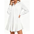 thumbnail image 1 of Long Sleeve Women Casual Button Down Shirt Dress Collared Pleated Swing Mini Dresses, 1 of 4