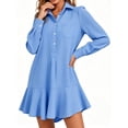 thumbnail image 1 of Long Sleeve Women Casual Button Down Shirt Dress Collared Pleated Swing Mini Dresses, 1 of 6