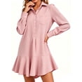 thumbnail image 1 of Long Sleeve Women Casual Button Down Shirt Dress Collared Pleated Swing Mini Dresses, 1 of 6