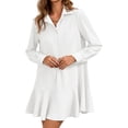 thumbnail image 1 of Long Sleeve Women Casual Button Down Shirt Dress Collared Pleated Swing Mini Dresses, 1 of 6