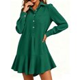thumbnail image 1 of Long Sleeve Women Casual Button Down Shirt Dress Collared Pleated Swing Mini Dresses, 1 of 6