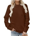 thumbnail image 1 of Long Sleeve Womens Crewneck Sweatshirt, solid color basic Pullover Tops Fall Fashion Clothes Casual Trendy Outfits Brown L, 1 of 5