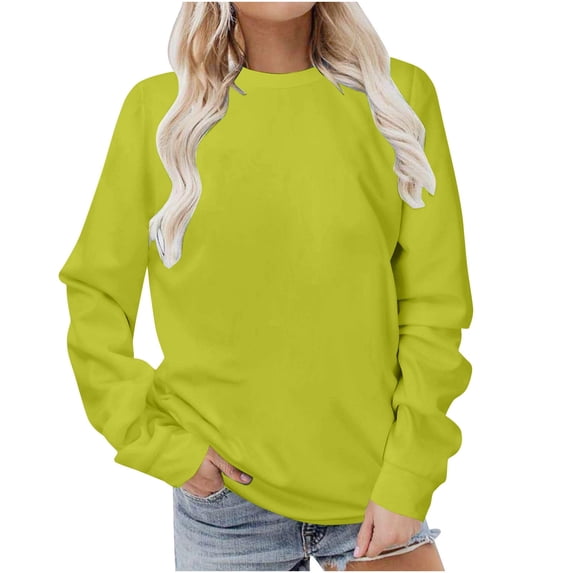 Long Sleeve Womens Crewneck Sweatshirt, solid color basic Pullover Tops Fall Fashion Clothes Casual Trendy Outfits Green L