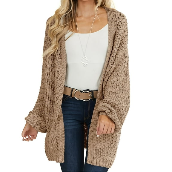 Long Sleeve Womens Solid Color Open Front Chunky Knit Sweater Cardigan