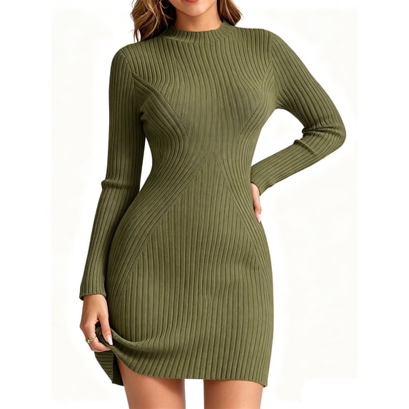Long Sleeve Womens Sweater Dress Bodycon Crew Neck Fall Slimming Knit Mini Dresses