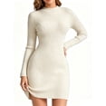 thumbnail image 1 of Long Sleeve Womens Sweater Dress Bodycon Crew Neck Fall Slimming Knit Mini Dresses, 1 of 6