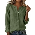 thumbnail image 1 of Long Sleeve Womens Tops Crew Neck Buttons Linen Shirts Tunic T Shirts Loose Fit Work Blouses 2026 Spring Trendy, 1 of 9