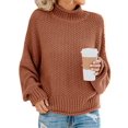 thumbnail image 1 of Fall Winter Women Long Sleeve Cable Knit Sweater Batwing Turtleneck Pullover, 1 of 6