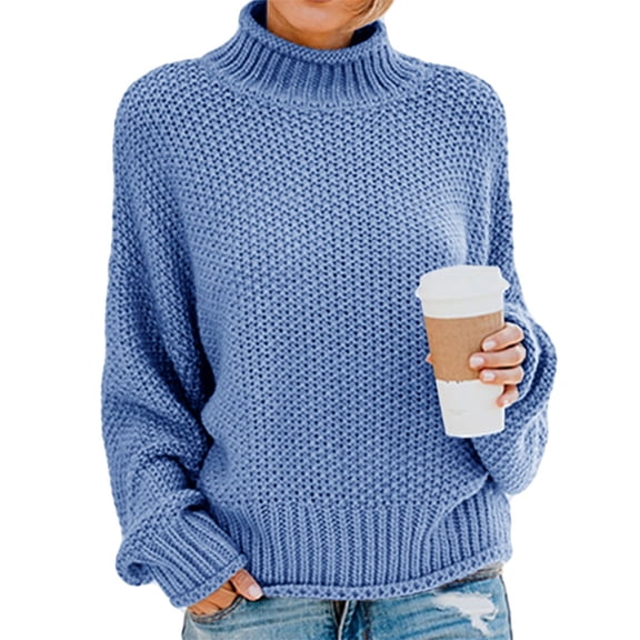 Fall Winter Women Long Sleeve Cable Knit Sweater Batwing Turtleneck Pullover