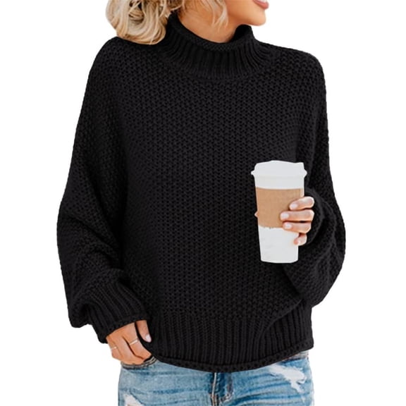 Fall Winter Women Long Sleeve Cable Knit Sweater Batwing Turtleneck Pullover