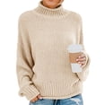 thumbnail image 1 of Fall Winter Women Long Sleeve Cable Knit Sweater Batwing Turtleneck Pullover, 1 of 6